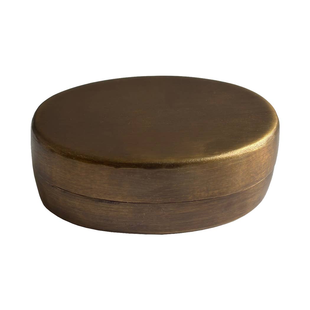 Madison Bay Co. - Historical Home Decor Reproductions - Wholesale Jewelry Box/Organizer - Oval Antiqued Brass Ring-Pill-Tobacco-Jewelry Box, 3"2