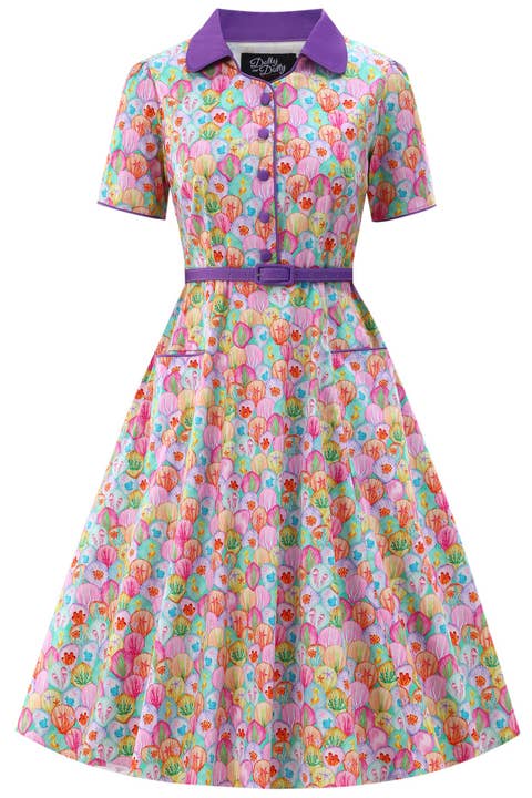 Penelope II Grön Rockabilly Färgglada Snäckor Skjortklänning för wholesale av Dolly & Dotty