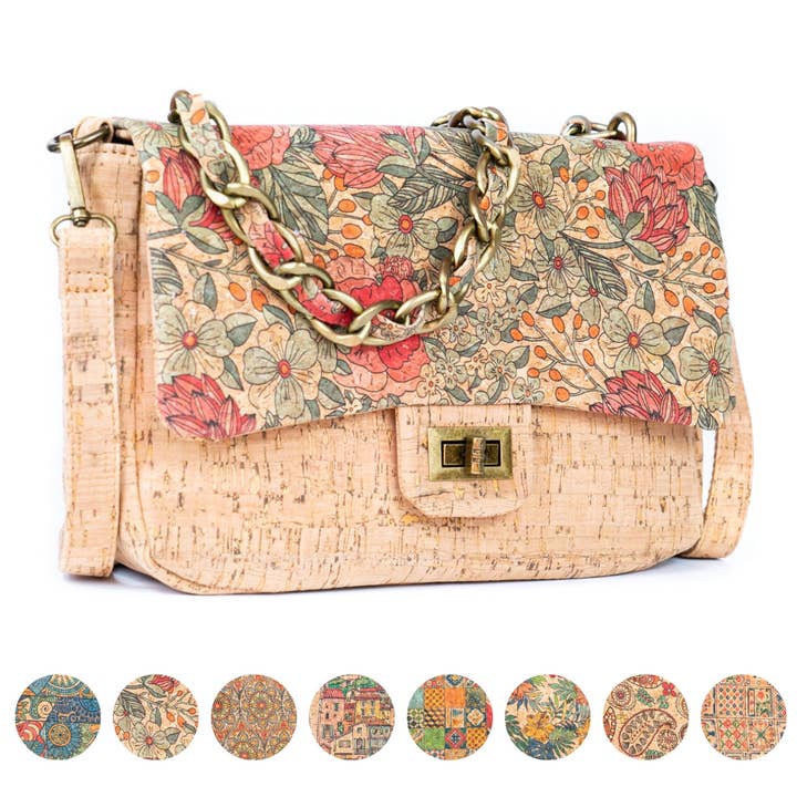 Meninas Bonitas Cork - Wholesale Shoulder Bag - Women's - Women's Cork Shoulder Bag with Chain Accent and Button Closure BAGD-560