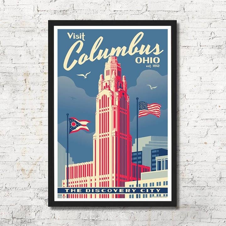 Columbus Skyline Art Print - Wand- en woondecoratie uit Ohio voor wholesale door Red Robot Design & Illustration