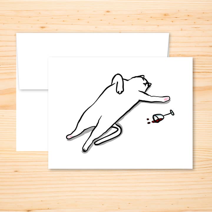Drunk Cat Greeting Card for wholesale by Miss Johnny Squirrel