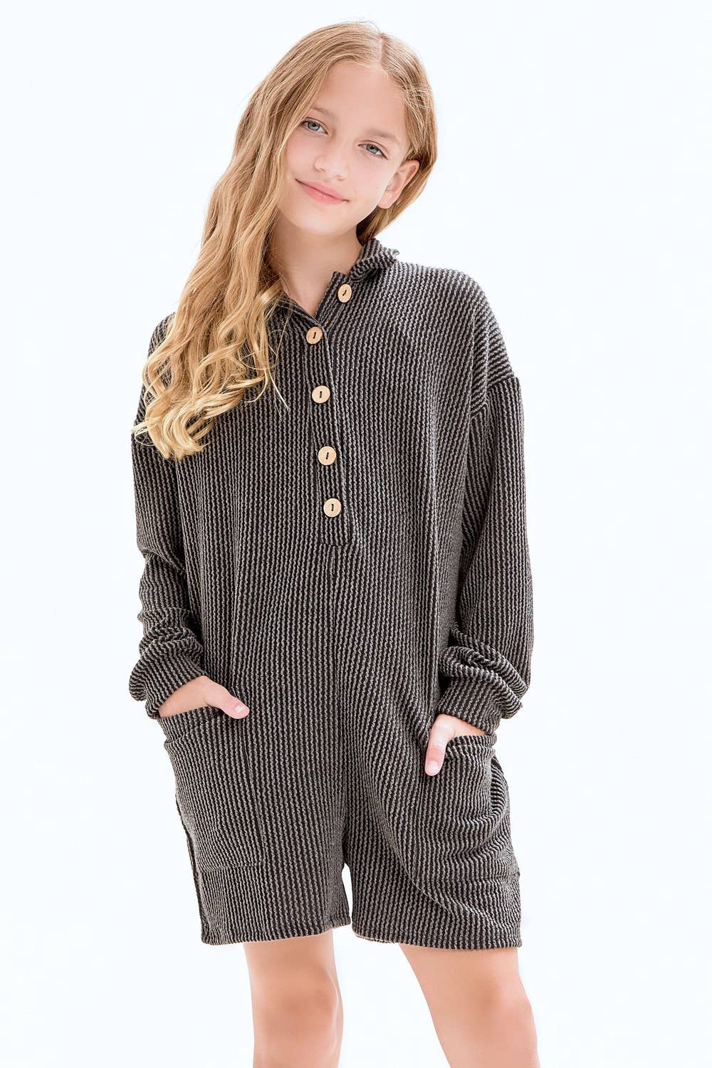 Good Girl - Wholesale Romper - Kids - Embossed Rib Collared Button Up Romper18