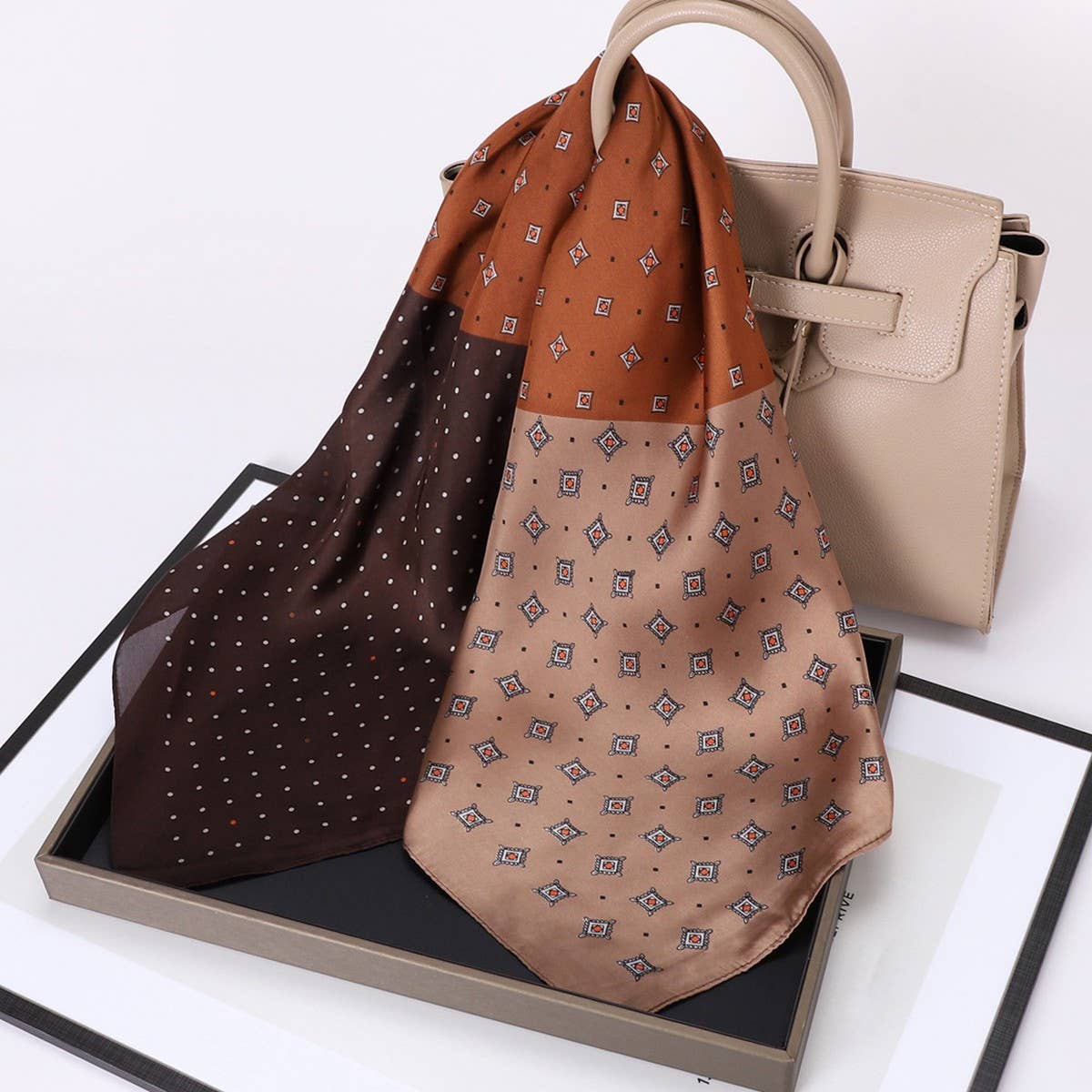 ACCITY - Wholesale Scarf - Women's - Vintage Letter Print Satin Square Scarf for Women_CWASC080935