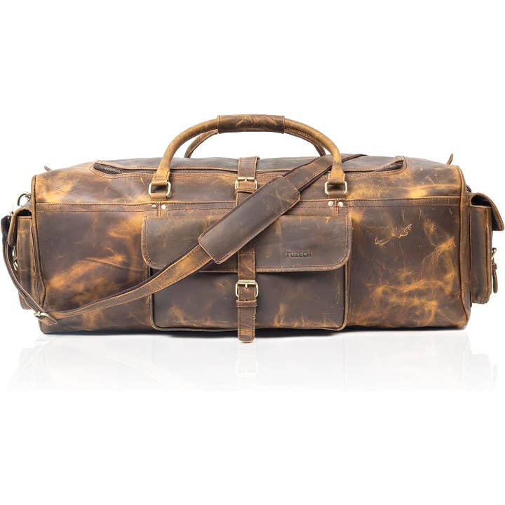 TUZECH Large Luggage Leather Duffel Bag Unisex Travel Bag for wholesale by Tuzech Leather