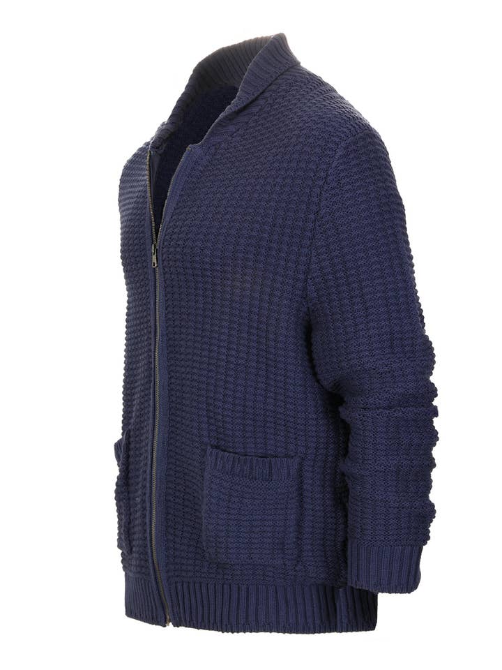 b-one inc - Wholesale Cardigan - Men's - Men's Milano Rib Knitted Sweater Full Zipp Cardigan GB-AF12076
