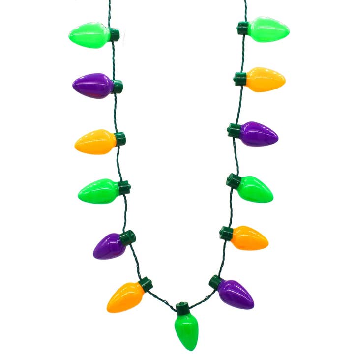 LED Mardi Gras Light Up Bulb Necklace with 13 Bulbs for wholesale by Plush Appeal LLC