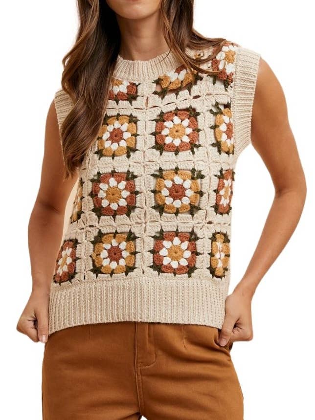Handmade Granny Multicolor Crochet Sweater Vest for wholesale by Vanilla Monkey