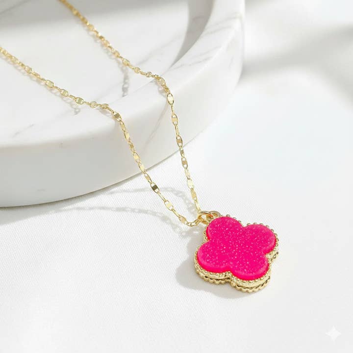 Resin Druzy Clover Pendant Chain Necklace for wholesale by StarryNYC
