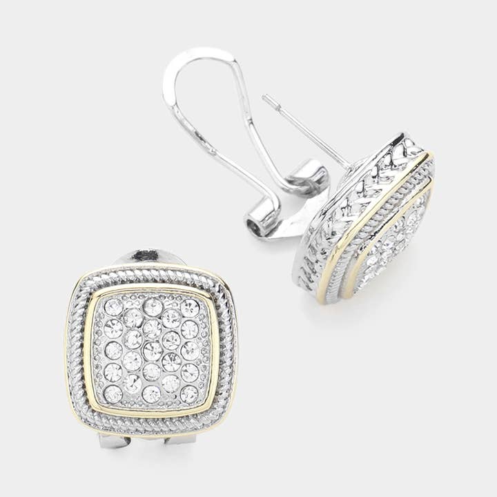 14K forgyldt CZ stenbrolagt firkantede øreringe for engroshandel hos Sensibling Corp.