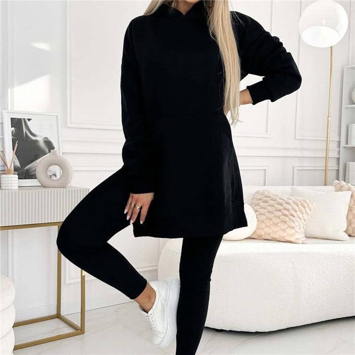 Sheer Trend - Wholesale Lounge Set - Women's - Solid Color Hoodie And Ribbed Leggings Two-Piece Set