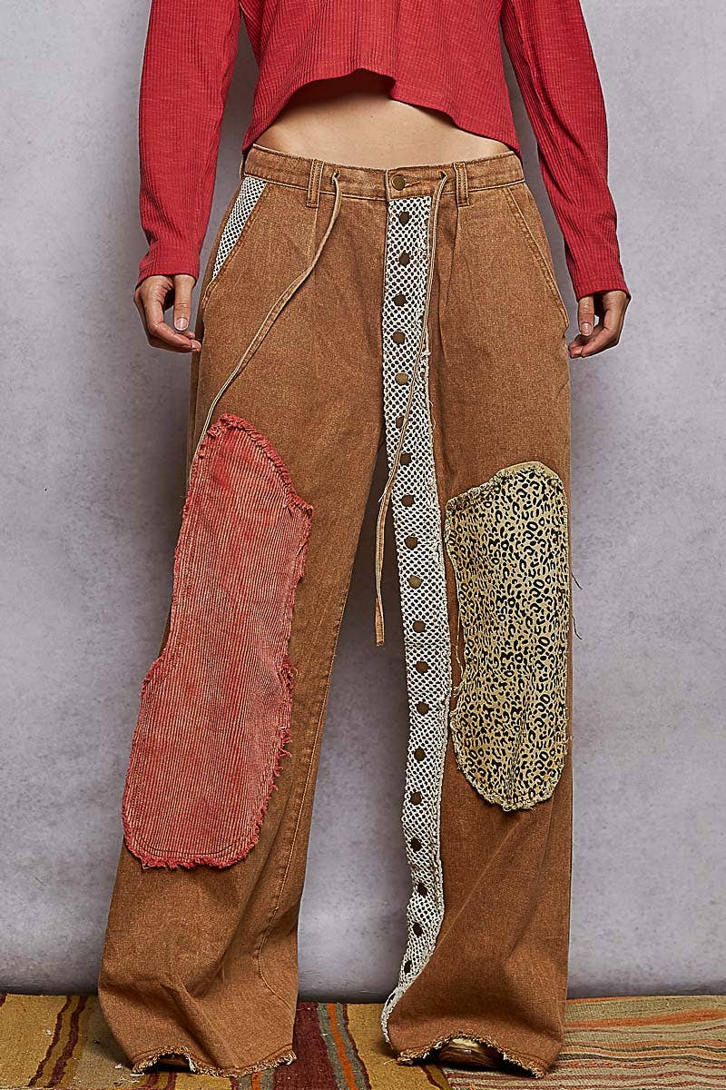 Pol Clothing - Wholesale Pants - Women's - Contrast floral twill front snap-button pants6