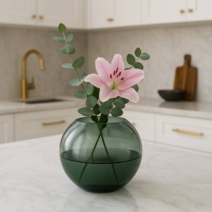 Vase glass round grey glass vase handmade spherical vase low for wholesale by Signature Home Collection GmbH