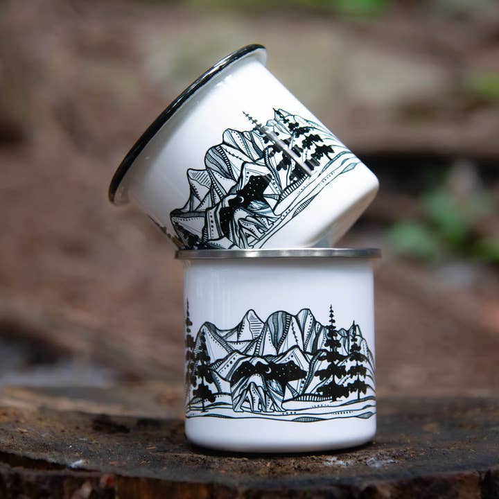 Mountain Mornings - Vente Tasse à café - Tasse de camping ours et montagnes0