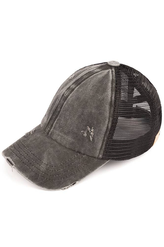 Hana - Venta al por mayor Gorras de béisbol - Niños - Gorra de poni cruzada con banda elástica de mezclilla lavada para niños de C.C1