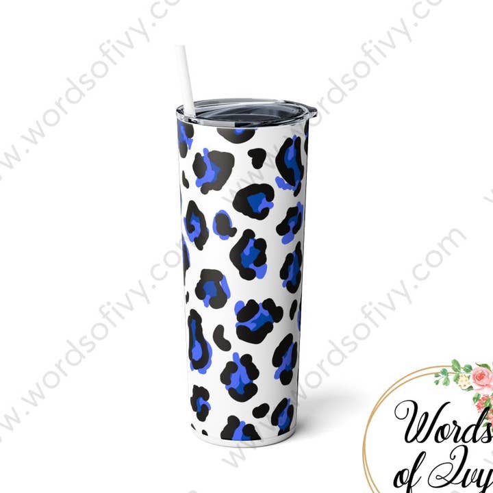 Bicchiere Skinny - Stampa leopardata blu per la vendita all'ingrosso da parte di Words of Ivy