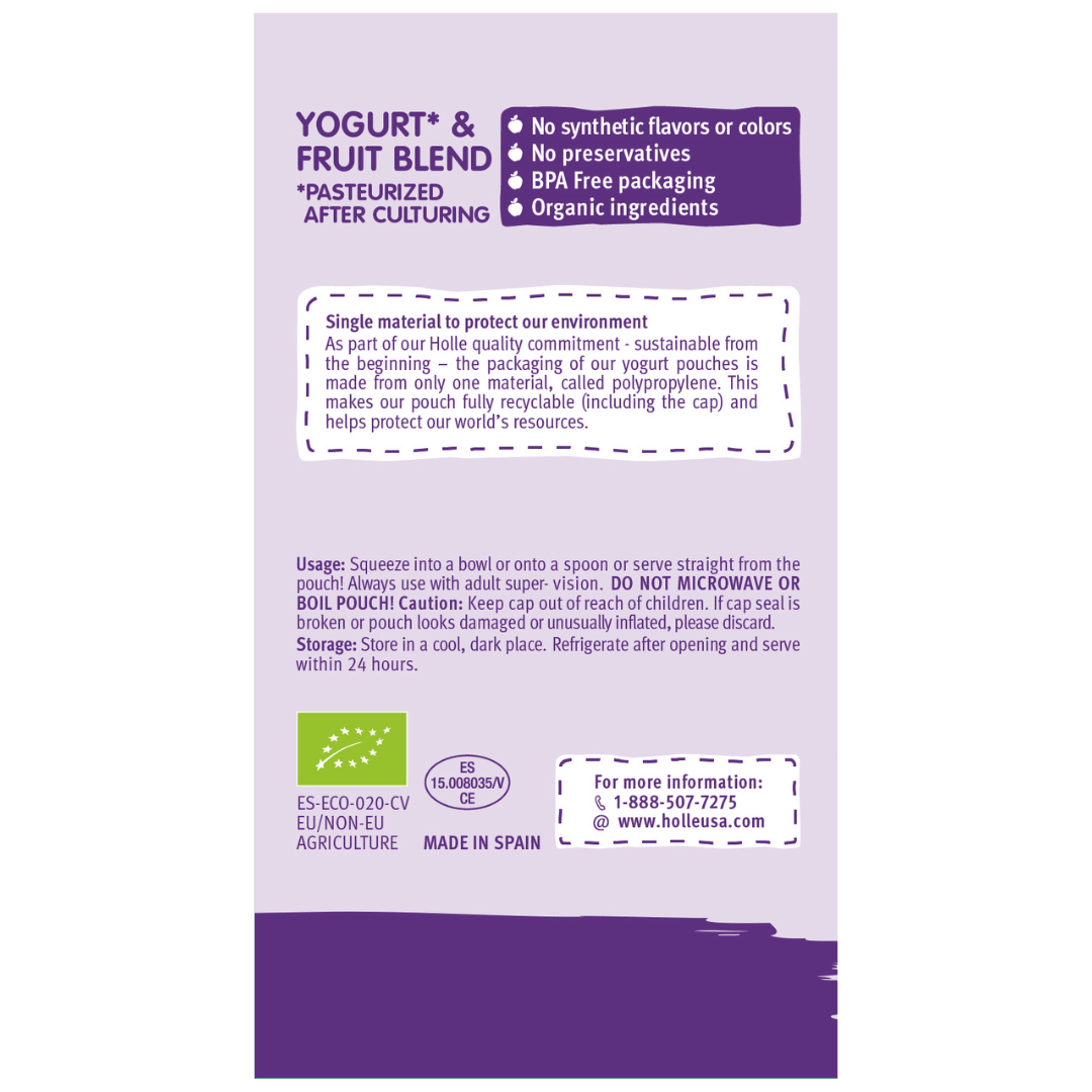 Holle USA - Wholesale Baby Food - Holle Organic Yogurt Pouches: Blueberries, Apple, Banana4