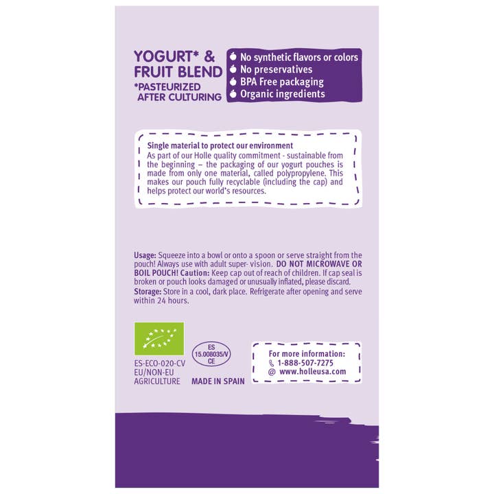 Holle USA - Wholesale Baby Food - Holle Organic Yogurt Pouches: Blueberries, Apple, Banana4