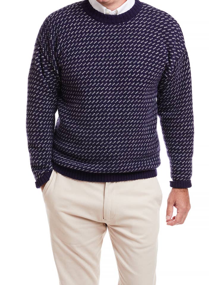 Shetland Crewneck Sweater Brushed Birdseye Navy for wholesale by Castaway Clothing Nantucket Island