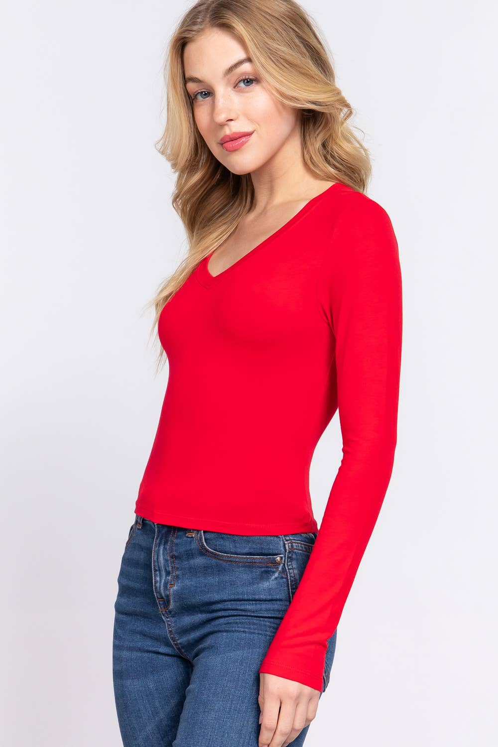 42POPS - Vendita all'ingrosso Top in maglia - Donna - .. TOP CORTO ADERENTE CON SCOLLO A V A MANICA LUNGA SI-2497010