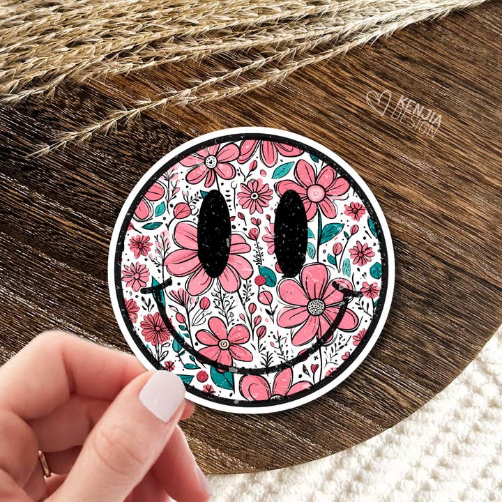 Stickers en magneten met een lachgezicht/Vintage Retro Flower Groovy voor wholesale door Kenjia Design