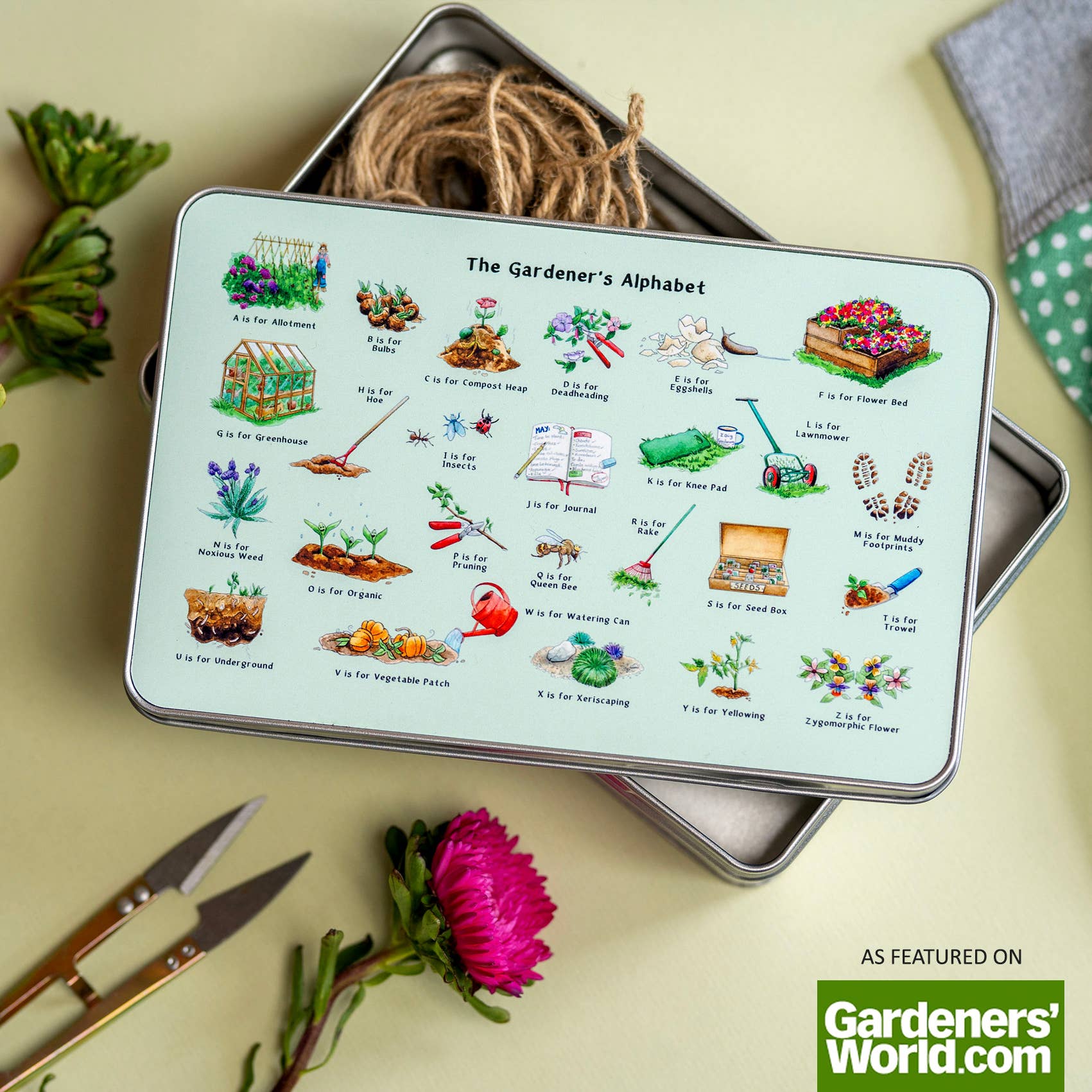 Yeti Cards & Gifts - Wholesale Decorative box - The Gardener's Alphabet Storage Tin3