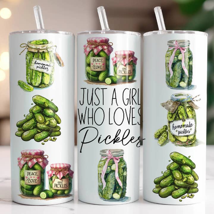 Just A Girl Who Loves Pickles Skinny Tumbler 20oz for wholesale by JAC Wholesale