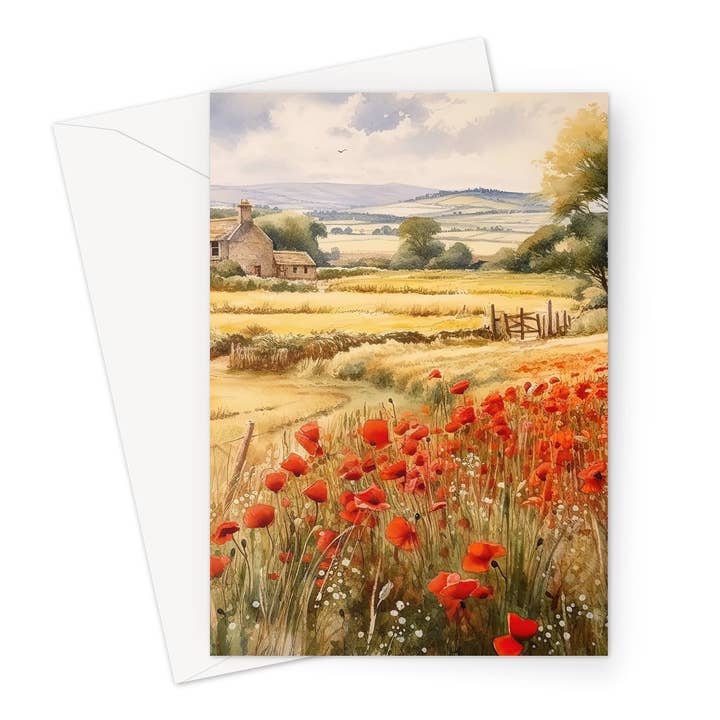 Lanscape With Poppies Greeting Card for wholesale by Wild And Arty