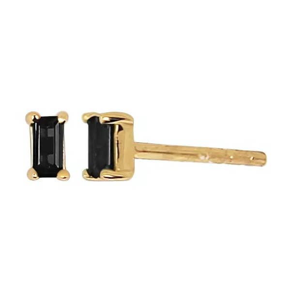 Dara Black CZ Baguette Stud Earrings in Gold for wholesale by The Land of Salt