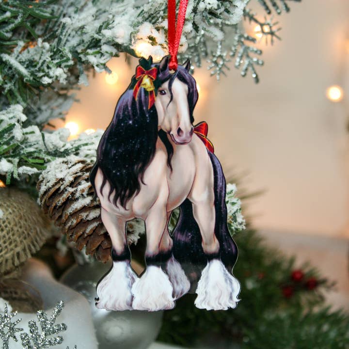 Classy Equine - Wholesale Ornament - Standing Buckskin Gypsy Vanner Horse Christmas Ornament
