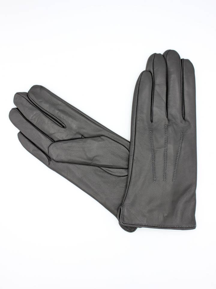 Women's Fleece Lined Leather Gloves - Grey for wholesale by Hologramme Paris