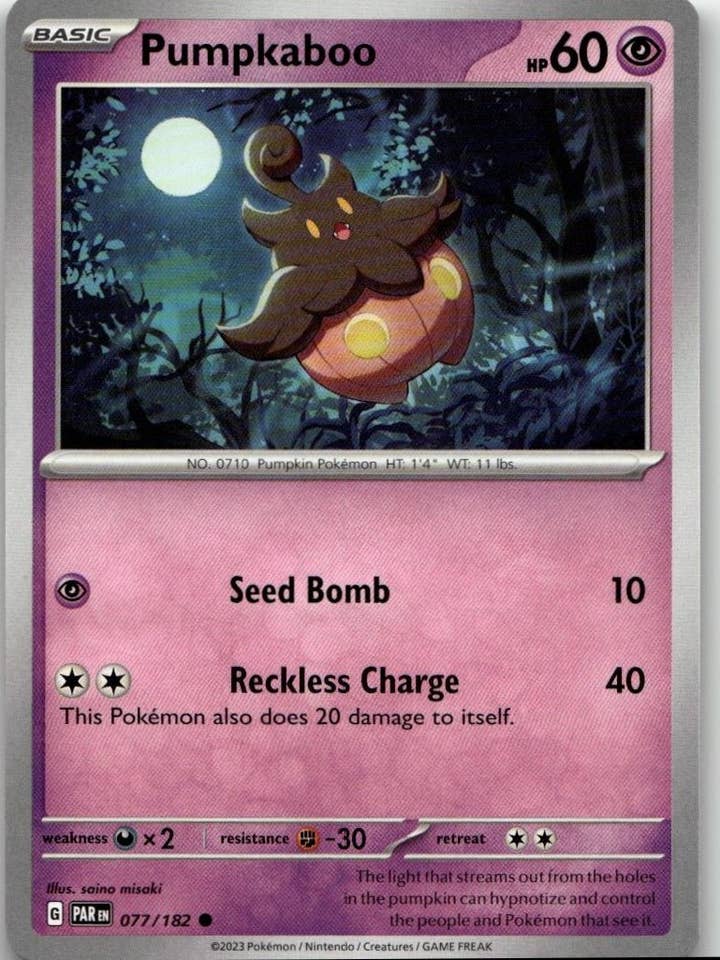 Pokémon SV04: Paradox Rift - Pumpkaboo #077/182 för wholesale av Chronic Cards