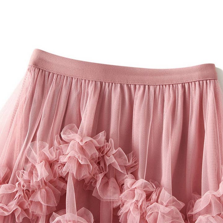 ACCITY - Wholesale Skirt - Women's - Candy Color Ruffle Tulle Irregular Midi Skirt_CWBMS04036