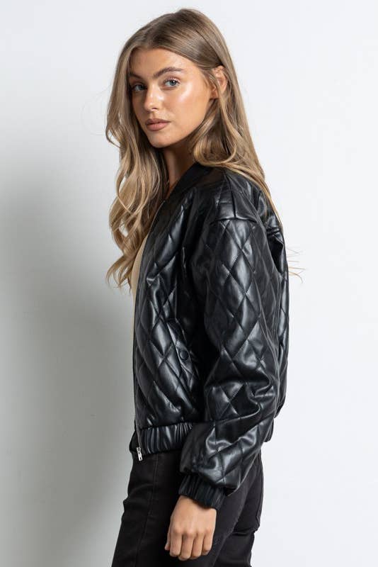 Black IJ2645- Quilted Leather Jacket for wholesale on Faire4