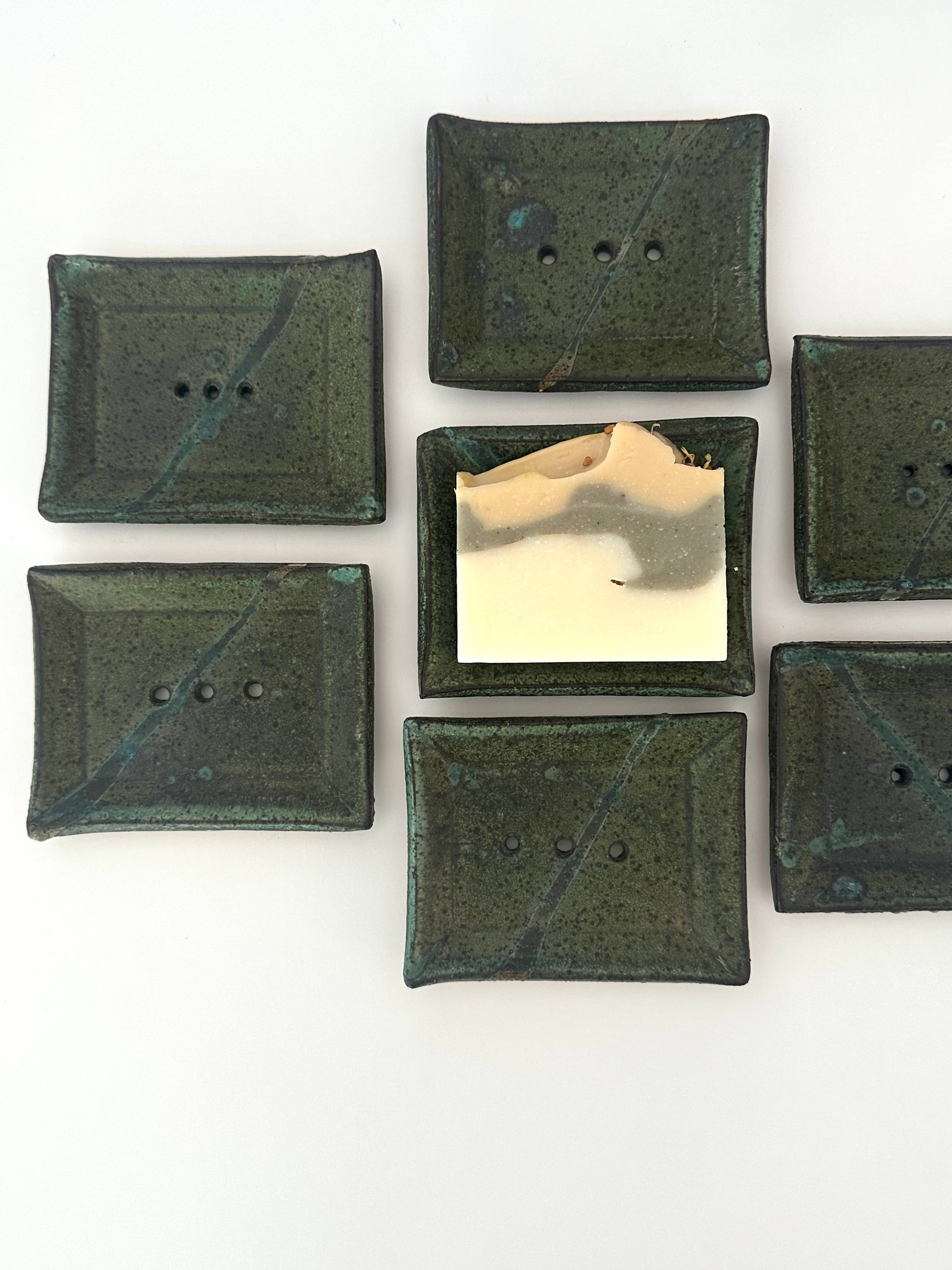 Agave Pantry LLC - Wholesale Bath Soap Dish - Soap dish - handmade pottery- dark green4