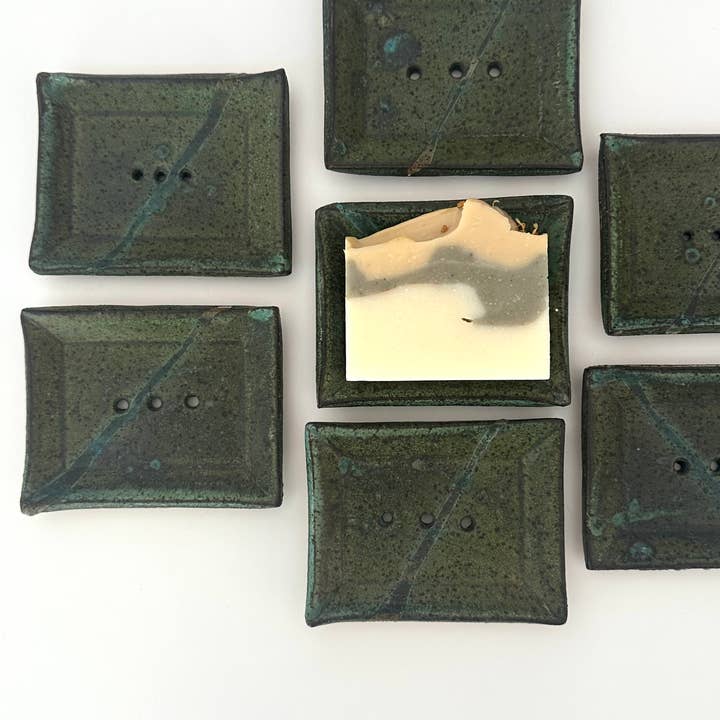 Agave Pantry LLC - Wholesale Bath Soap Dish - Soap dish - handmade pottery- dark green4