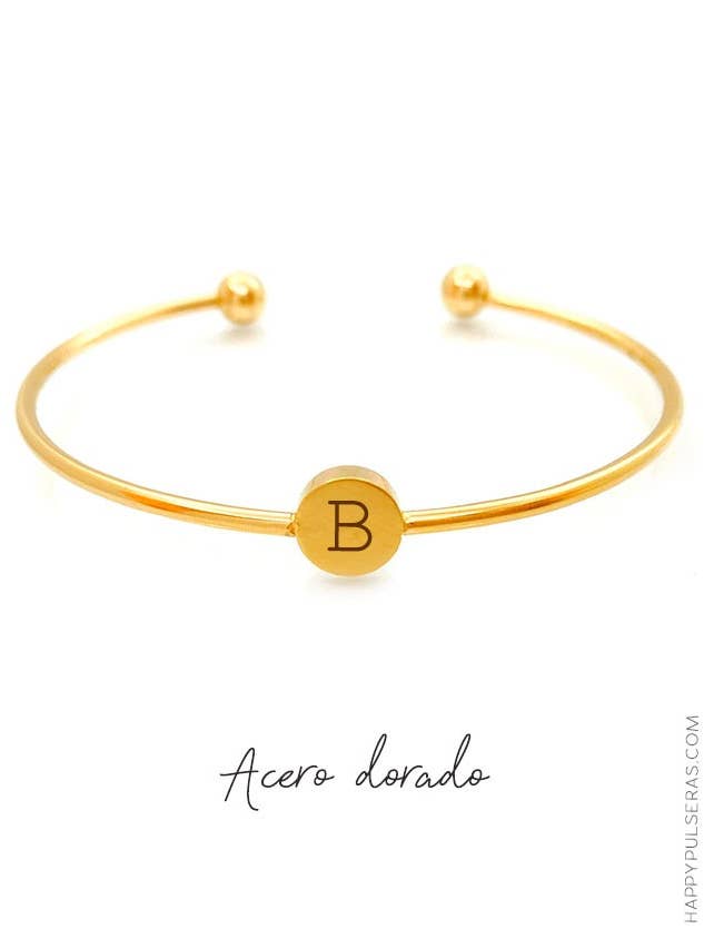 Finit guldarmband med knapp graverad med initial. för wholesale av Happypulseras