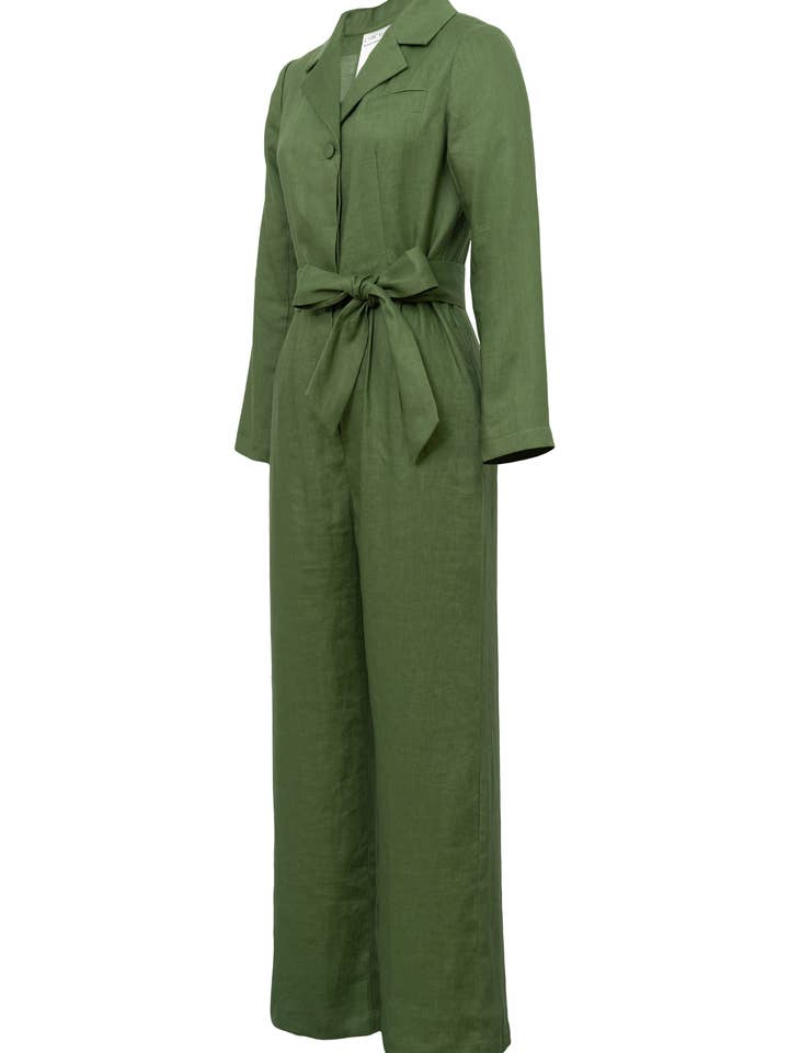 CHIC STAR - Venta al por mayor Peto - Mujer - Mono negro con cinturón de lino con un solo botón, talla grande, de Chic Star3