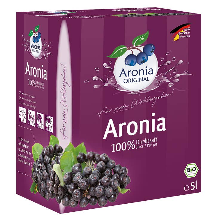 Ekologisk aronia 100 % direktjuice 5 l box för wholesale av Aronia ORIGINAL