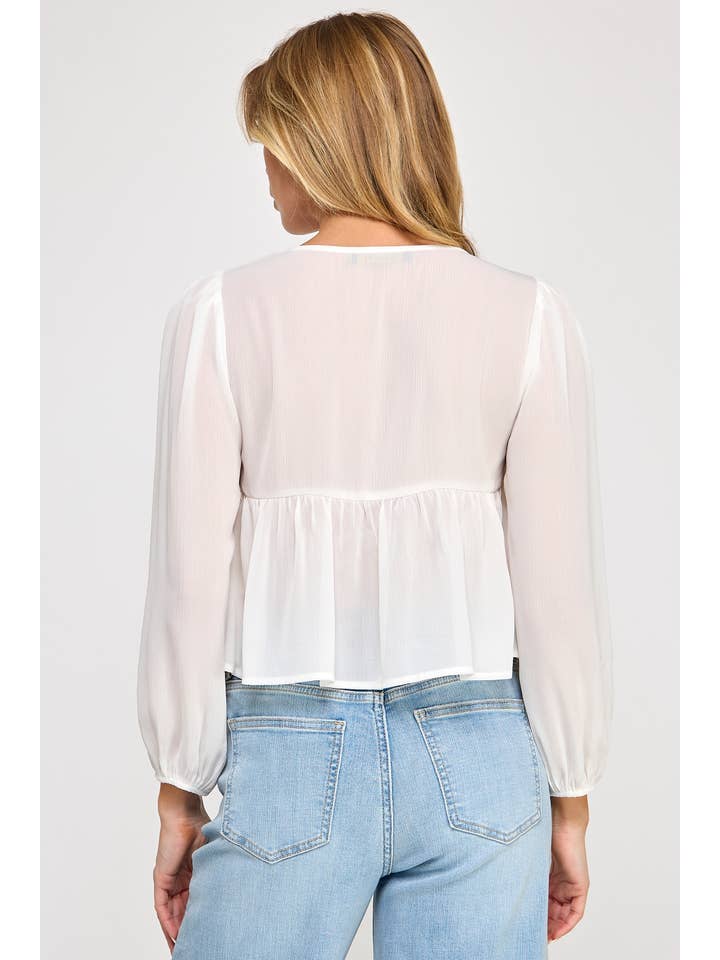 Vestis M - Vente Chemisier – femme - Haut à manches bouffantes transparentes en chiffon à encolure carrée - Noir12