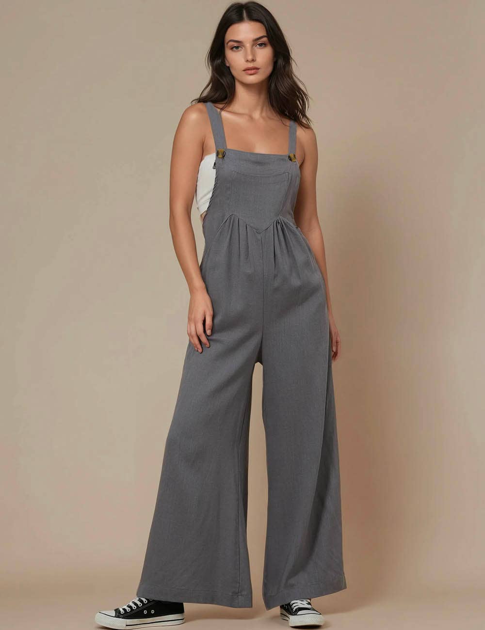 Sweetkama - Wholesale Overalls - Women's - Solid Color Botton Strape Overalls Daily Jumpsuit SKJ235725