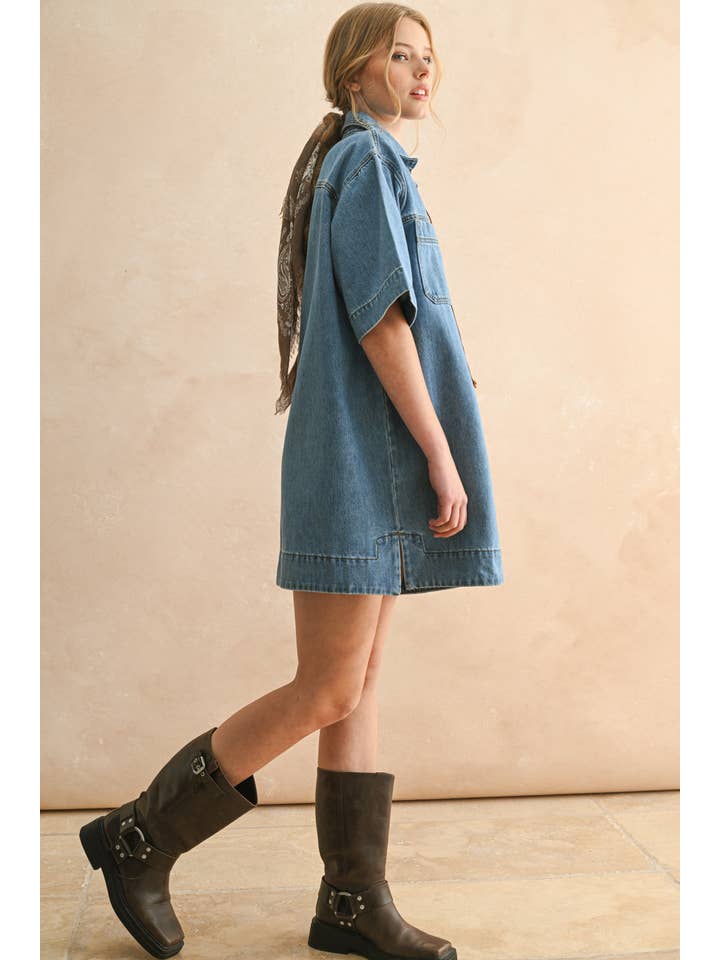 D5888 SUEDE LACE UP DENIM SHIRT DRESS for wholesale on Faire1