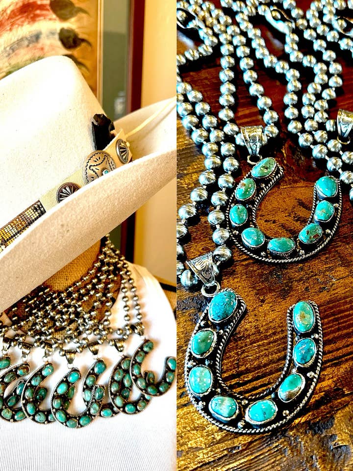 Turquoise Horseshoe Pendant Necklace for wholesale by Fleurdesignz Western Jewelry