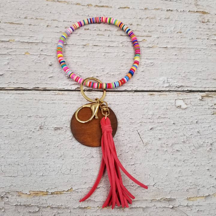 Treasure Wholesale - Wholesale Keychain bracelet - Tassel Wood Heishi Bracelet Heishi Keychain2