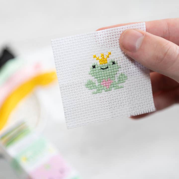 Kawaii Frog Prince Mini Cross Stitch Kit for wholesale by Marvling Bros Ltd