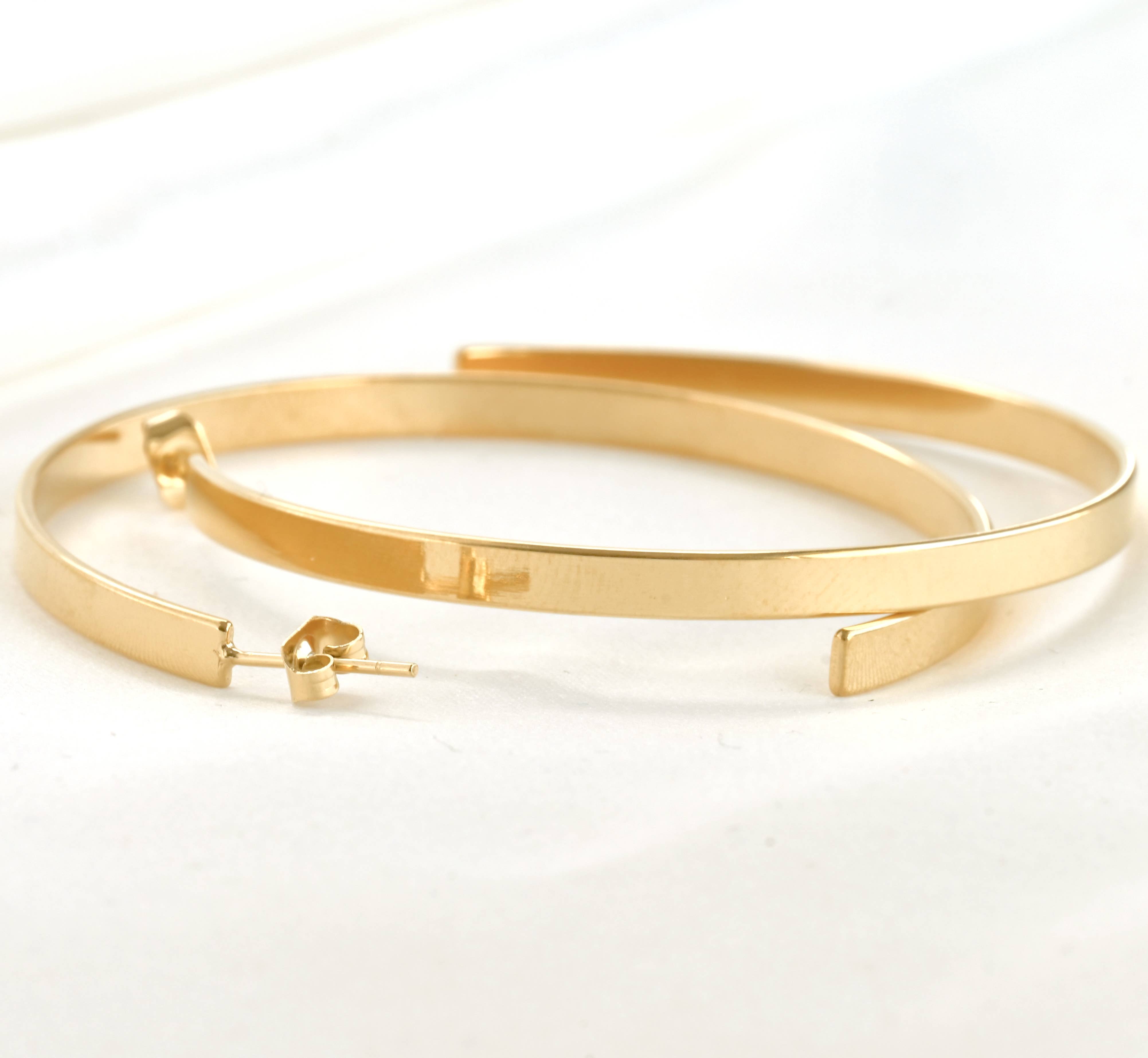 Blueyejewelry – Brincos de argola por atacado – Brincos grandes de argola achatada - 55 mm em aço inoxidável dourado6