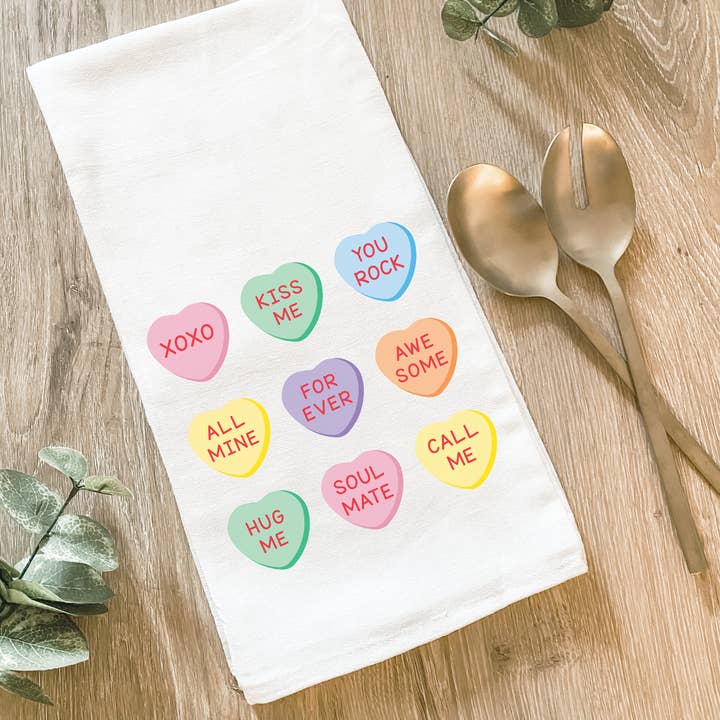 Valentine's Day Candy Hearts - Cotton Tea Towel for wholesale by Lissi Designs