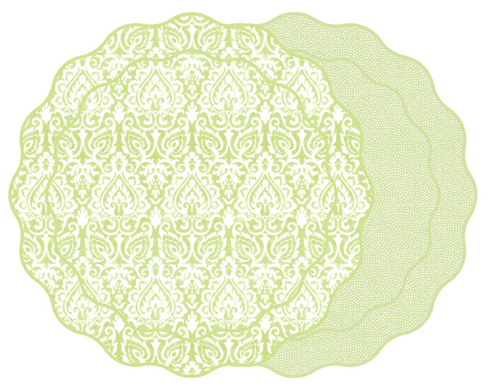Holly Stuart Home – wholesale Placemat – DAMASK AND DOT FAN REVERSIBLE SCALLOP ROUND PLACEMAT7