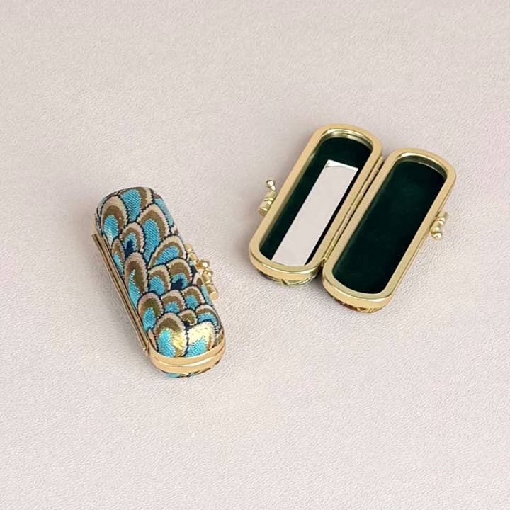 Cathayana - Wholesale Lip Balm Case/Holder - Small Feather Brocade Lipstick Case with Mirror1