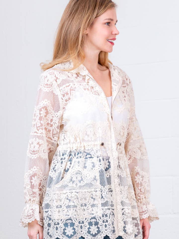 Taelynn - Wholesale Jacket - Women's - HJ75171T-LONG ELASTICIZED HOODED LACE JACKET8