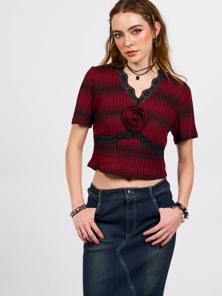Rose Spatial Top - Red for wholesale by Pretty Damage